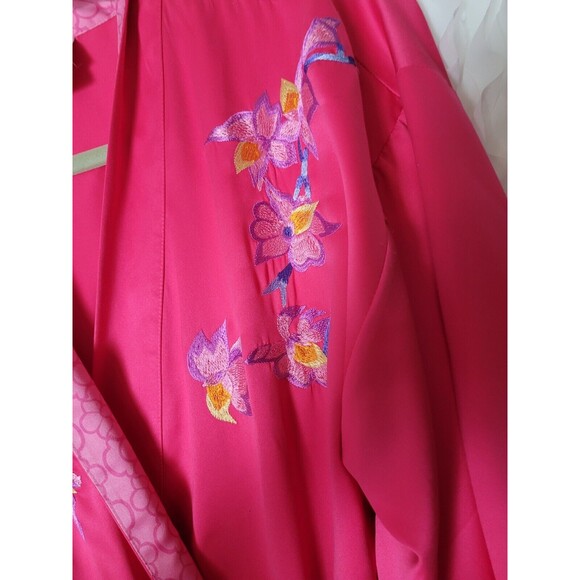 Natori Ladies Size M Pink Embroidered Floral Kimono Robe - Picture 4 of 8